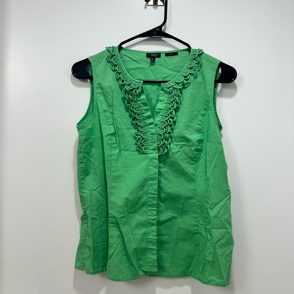 Talbots Vibrant Green Ruffle Blouse - Picture 8 of 9